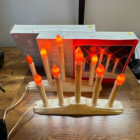 Vintage Christmas Window Candelabra 5 Electric Lights Plastic Drip Candolier - Picture 2 of 11